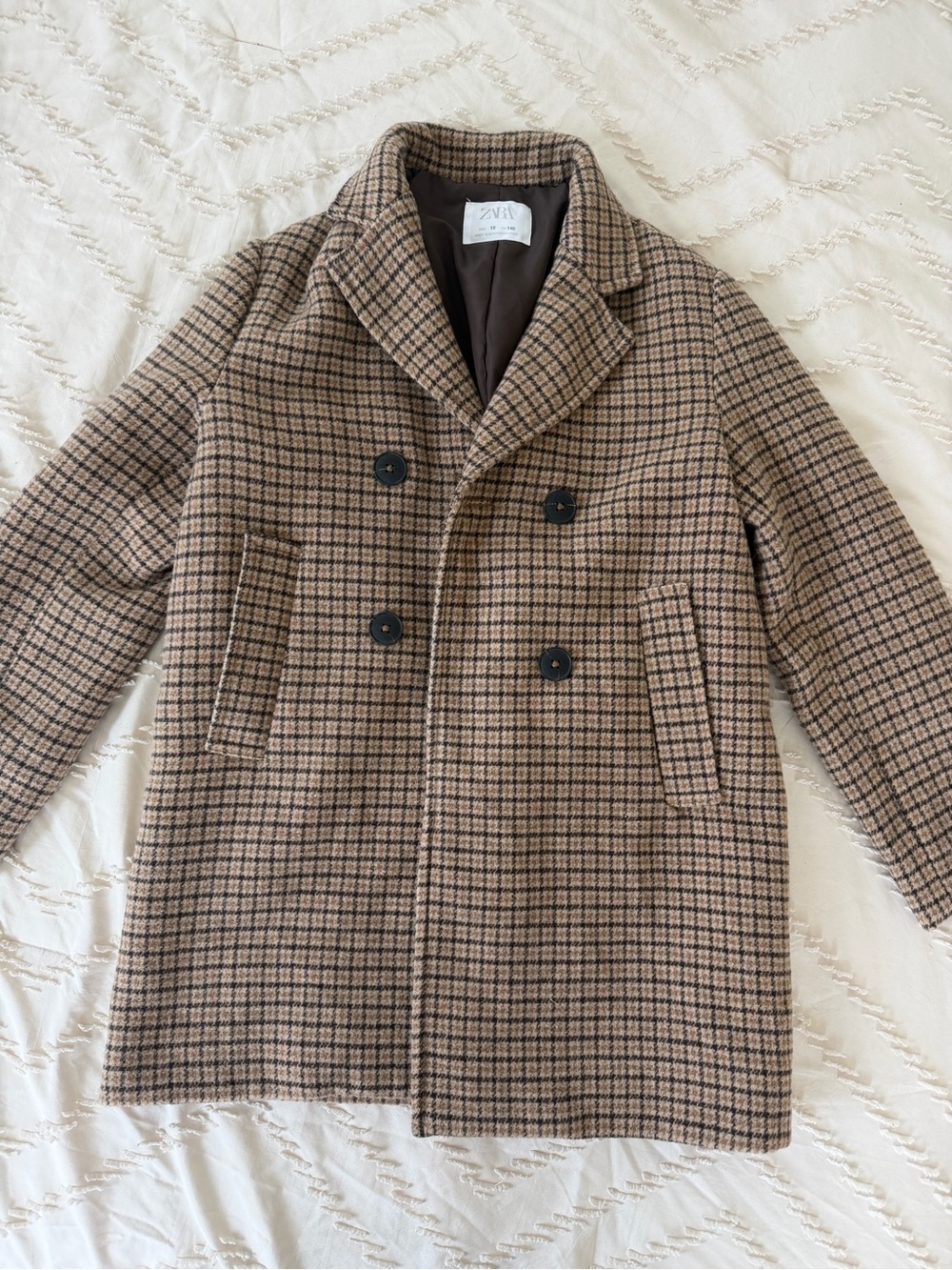 Zara Brown Plaid Kids Pea Coat